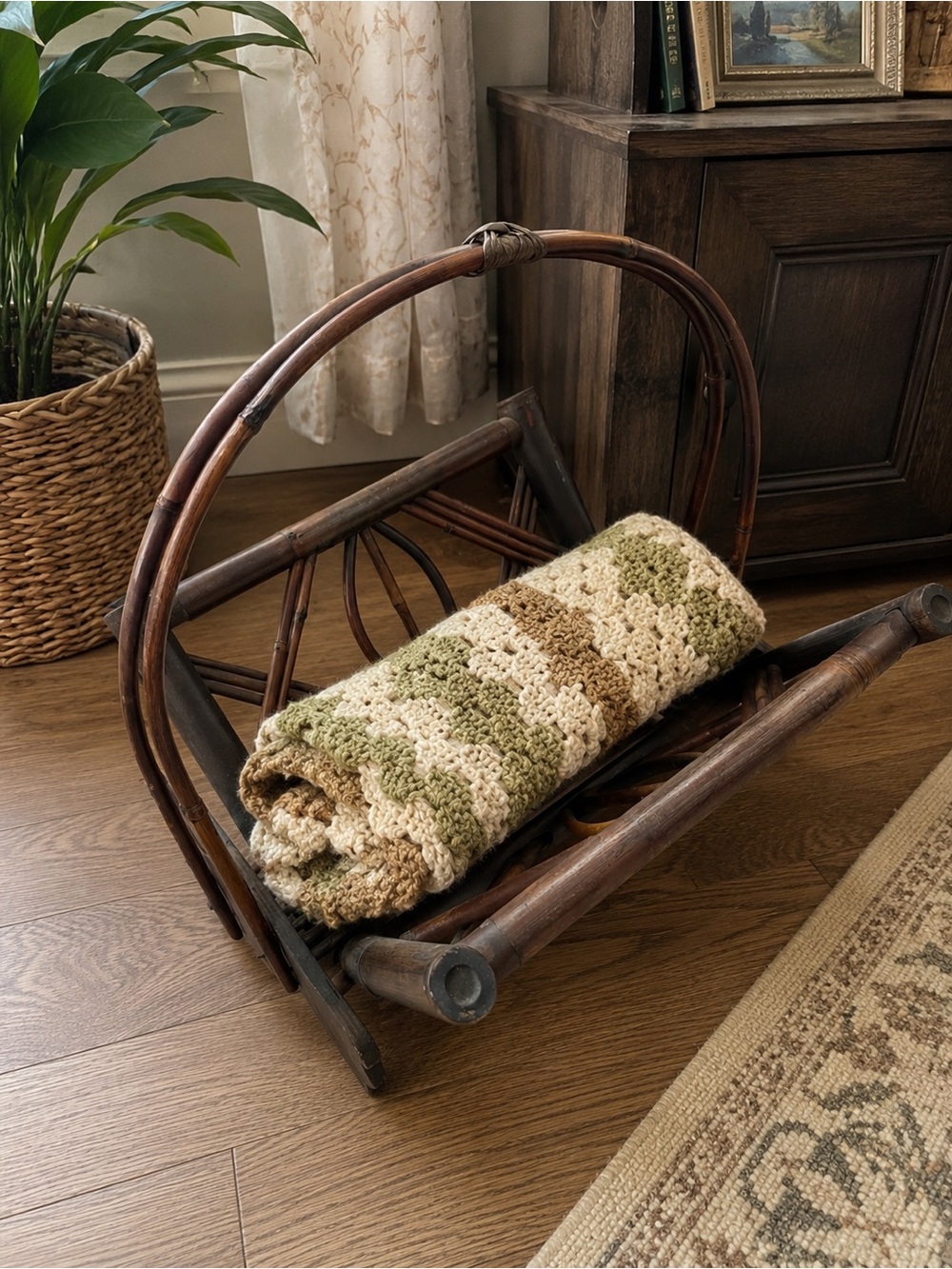 Vintage Bamboo & Rattan Magazine Rack/Blanket Storage